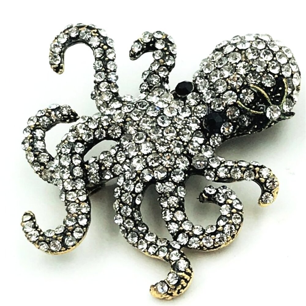 OCTOPUS BROOCH CRYSTAL GLASS RHINESTONE